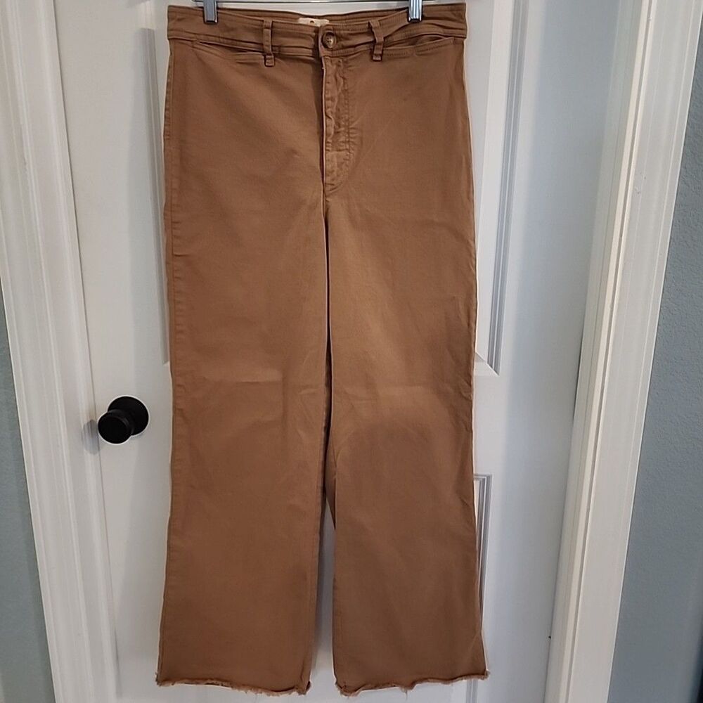 Marine Layer Bridget Full Length Pants Women Size 14 Brown Tan Wide Leg Raw Hem